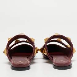 Pre Owned Valentino Burgundy Leather Roman Stud Flat Mules Size 37.5