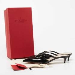 Pre Owned Valentino Black Patent VLogo Mules Size 37