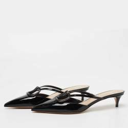 Pre Owned Valentino Black Patent VLogo Mules Size 37