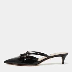Pre Owned Valentino Black Patent VLogo Mules Size 37