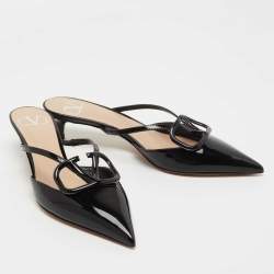 Pre Owned Valentino Black Patent VLogo Mules Size 37