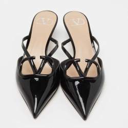 Pre Owned Valentino Black Patent VLogo Mules Size 37