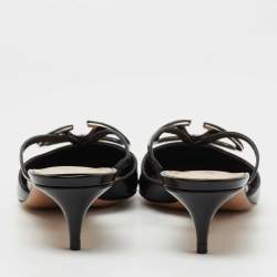 Pre Owned Valentino Black Patent VLogo Mules Size 37