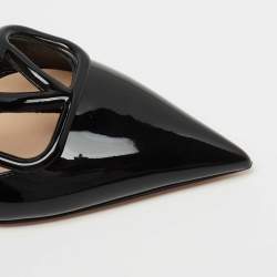 Pre Owned Valentino Black Patent VLogo Mules Size 37
