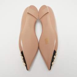 Pre Owned Valentino Beige/Black Leather and Patent Rockstud Ballet Flats Size 37
