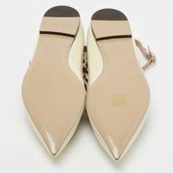 Pre Owned Valentino Cream/Pink Patent Leather and Leather Rockstud Double Ankle Strap Cage Ballerina Flats Size 40