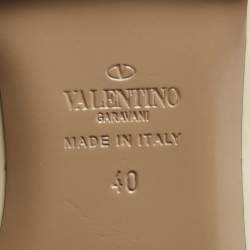 Pre Owned Valentino Cream/Pink Patent Leather and Leather Rockstud Double Ankle Strap Cage Ballerina Flats Size 40