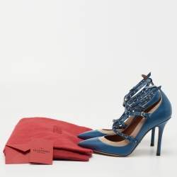 Pre Owned Valentino Blue Leather Love Latch Pumps Size 36