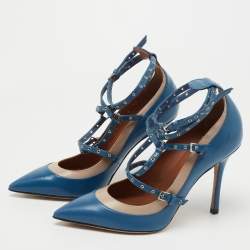 Pre Owned Valentino Blue Leather Love Latch Pumps Size 36