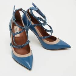 Pre Owned Valentino Blue Leather Love Latch Pumps Size 36