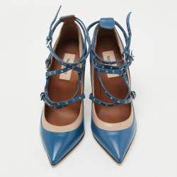 Pre Owned Valentino Blue Leather Love Latch Pumps Size 36