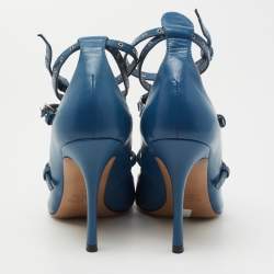 Pre Owned Valentino Blue Leather Love Latch Pumps Size 36