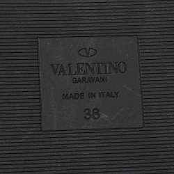 Pre Owned Valentino Black Leather Rose Atelier Fat Slides Size 38