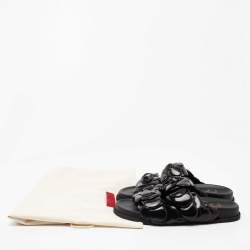 Pre Owned Valentino Black Leather Rose Atelier Fat Slides Size 38
