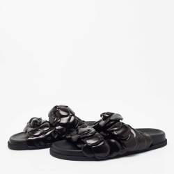 Pre Owned Valentino Black Leather Rose Atelier Fat Slides Size 38
