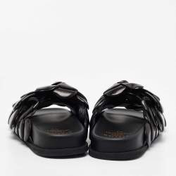Pre Owned Valentino Black Leather Rose Atelier Fat Slides Size 38