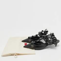 Pre Owned Valentino Black Leather Roman Stud Ankle Strap Pumps Size 39