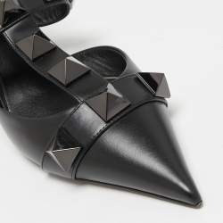 Pre Owned Valentino Black Leather Roman Stud Ankle Strap Pumps Size 39