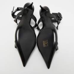 Pre Owned Valentino Black Leather Roman Stud Ankle Strap Pumps Size 39