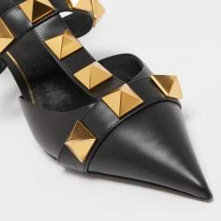 Pre Owned Valentino Black Leather Roman Stud Ankle Strap Pumps Size 39
