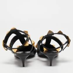 Pre Owned Valentino Black Leather Roman Stud Ankle Strap Pumps Size 39