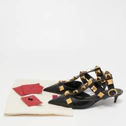 Pre Owned Valentino Black Leather Roman Stud Ankle Strap Pumps Size 39