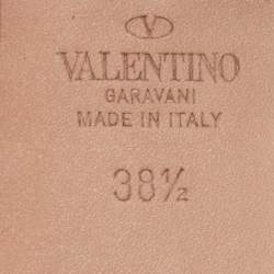 Pre Owned Valentino Beige Patent Leather And Mesh Rockstud Slide Sandals Size 38.5