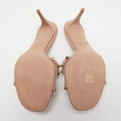 Pre Owned Valentino Beige Patent Leather And Mesh Rockstud Slide Sandals Size 38.5