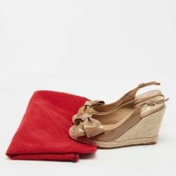 Pre Owned Valentino Brown Patent Leather Mena Bow Espadrille Wedge Sandals Size 36