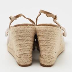 Pre Owned Valentino Brown Patent Leather Mena Bow Espadrille Wedge Sandals Size 36