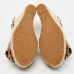 Pre Owned Valentino Brown Patent Leather Mena Bow Espadrille Wedge Sandals Size 36