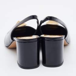 Pre Owned Valentino Black Patent Leather One Stud Block Heel Slingback Pumps Size 41.5