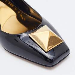 Pre Owned Valentino Black Patent Leather One Stud Block Heel Slingback Pumps Size 41.5
