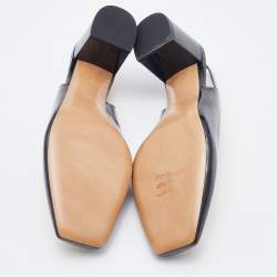 Pre Owned Valentino Black Patent Leather One Stud Block Heel Slingback Pumps Size 41.5