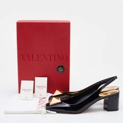 Pre Owned Valentino Black Patent Leather One Stud Block Heel Slingback Pumps Size 41.5