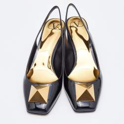 Pre Owned Valentino Black Patent Leather One Stud Block Heel Slingback Pumps Size 41.5