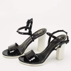 Pre Owned Valentino Black Patent Leather Rockstud Sandals Size 37