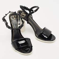 Pre Owned Valentino Black Patent Leather Rockstud Sandals Size 37