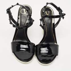 Pre Owned Valentino Black Patent Leather Rockstud Sandals Size 37