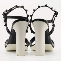 Pre Owned Valentino Black Patent Leather Rockstud Sandals Size 37