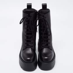 Pre Owned Valentino Black Leather Uniqueform Platform Combat Boots Size 35