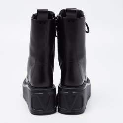Pre Owned Valentino Black Leather Uniqueform Platform Combat Boots Size 35