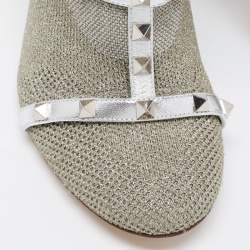Pre Owned Valentino Silver Leather and Glitter Fabric Rockstud Accents Sock Boots Size 40 