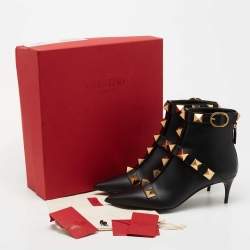 Pre Owned Valentino Black Leather Roman Stud Ankle Boots Size 40