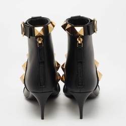 Pre Owned Valentino Black Leather Roman Stud Ankle Boots Size 40