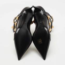 Pre Owned Valentino Black Leather Roman Stud Ankle Boots Size 40