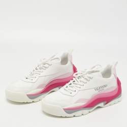 Pre Owned Valentino White/Pink Leather Gumboy Sneakers Size 39