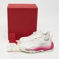 Pre Owned Valentino White/Pink Leather Gumboy Sneakers Size 39