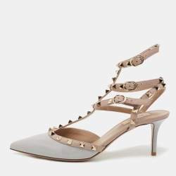 Valentino Grey/Beige Patent and Leather Rockstud Pumps Size 41