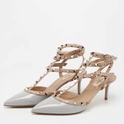 Valentino Grey/Beige Patent and Leather Rockstud Pumps Size 41